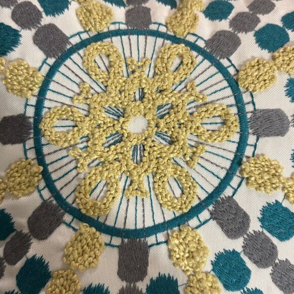 Pier 1 Embroidered Sunburst Pillow Teal Gold White 16 x 16 - Picture 11 of 11